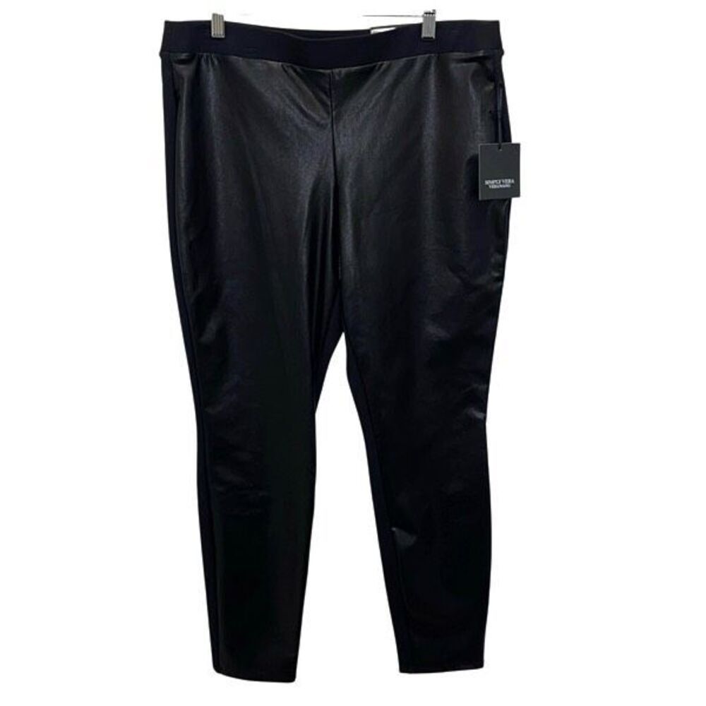 Simply Vera Vera Wang Womens Faux Leather Knit Moonlight Leggings Black Large NW